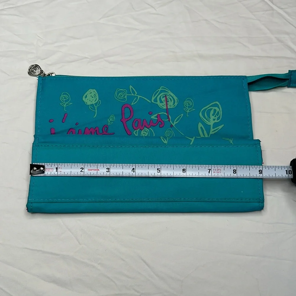 Lancôme Pink and Blue Floral Cosmetic Bag with Paris Text. 9” long x 6” tall.